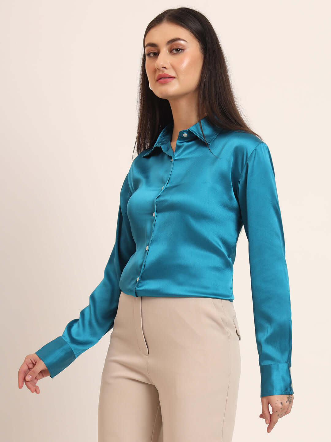 Azure Regular Fit Summer Satin Shirt