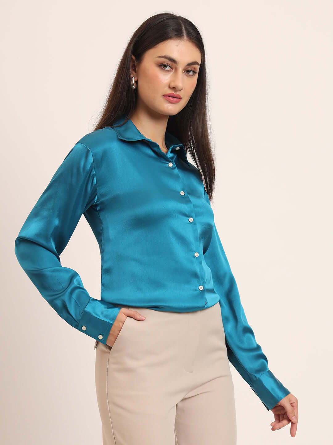 Azure Regular Fit Summer Satin Shirt