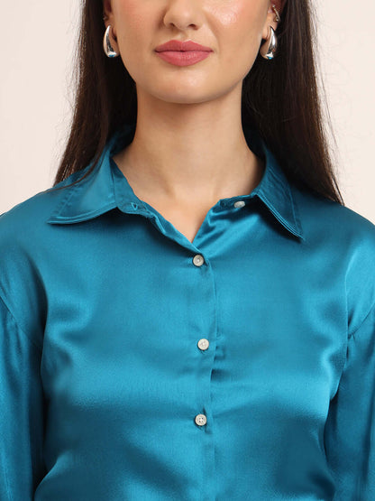 Azure Regular Fit Summer Satin Shirt