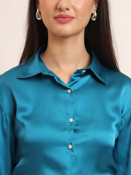 Azure Regular Fit Summer Satin Shirt