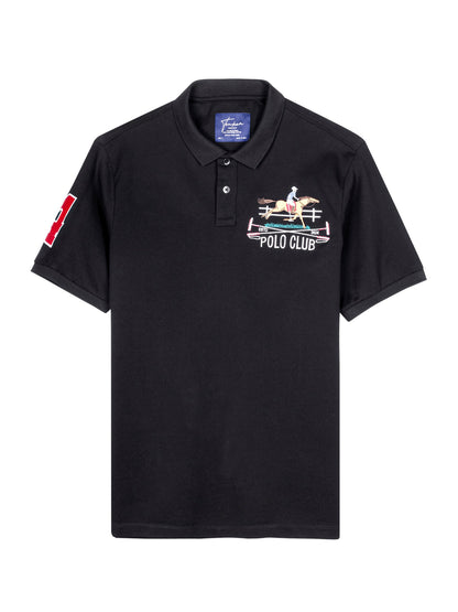 Mercerised Cotton Polo Shirt Pique Regular Fit Black Cantermark Emblem