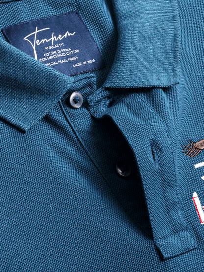 Mercerised Cotton Polo Shirt Pique Regular Fit Teal Cantermark Emblem