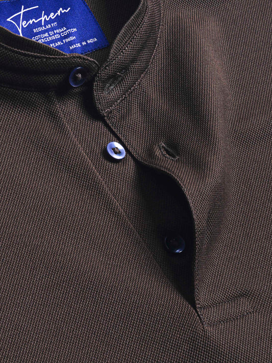 Mercerised Cotton Polo Shirt Pique Regular Fit Brown