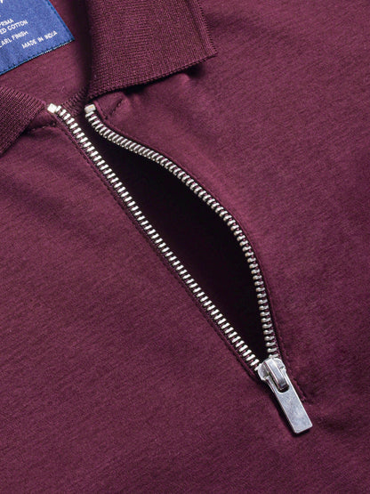 Mercerised Cotton Zipper Polo Regular Fit Wine