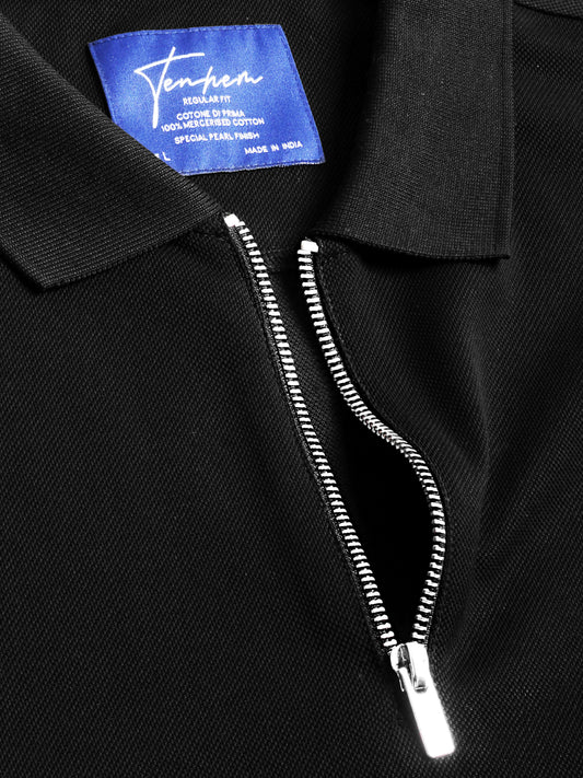 Mercerised Cotton Zipper Polo Regular Fit Black
