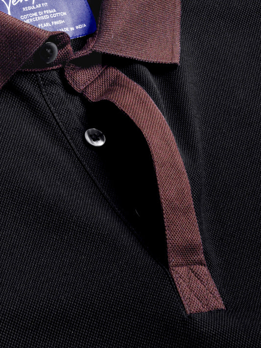 Mercerised Cotton Polo T Shirt Pique Regular Fit Black
