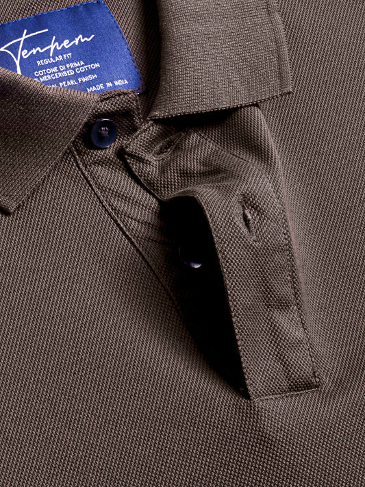 Mercerised Cotton Polo Shirt Pique Regular Fit Brown