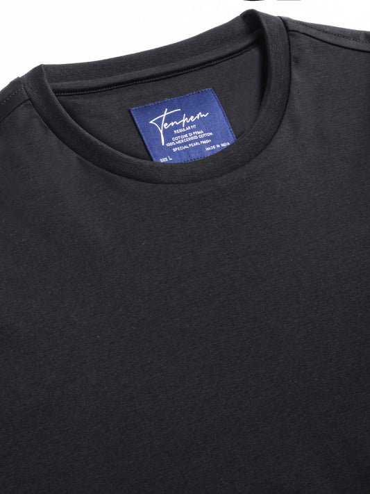 Mercerised Cotton T Shirt Interlock Regular Fit Black