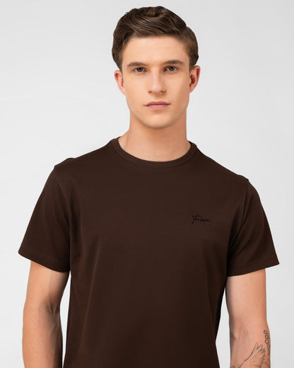 Mercerised Cotton T Shirt Pique Regular Fit Brown