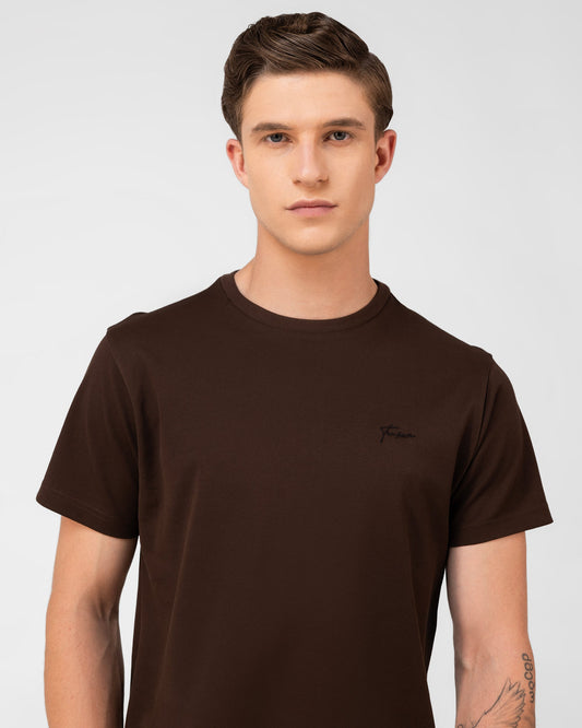 Mercerised Cotton T Shirt Pique Regular Fit Brown