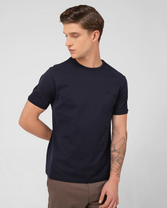 Mercerised Cotton T Shirt Pique Regular Fit Navy