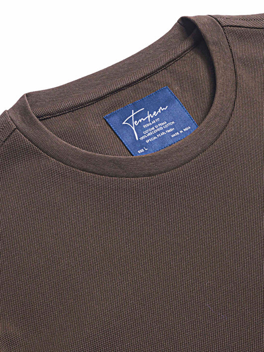 Mercerised Cotton T Shirt Pique Regular Fit Brown