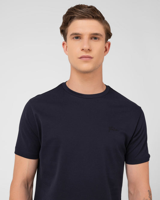Mercerised Cotton T Shirt Pique Regular Fit Navy