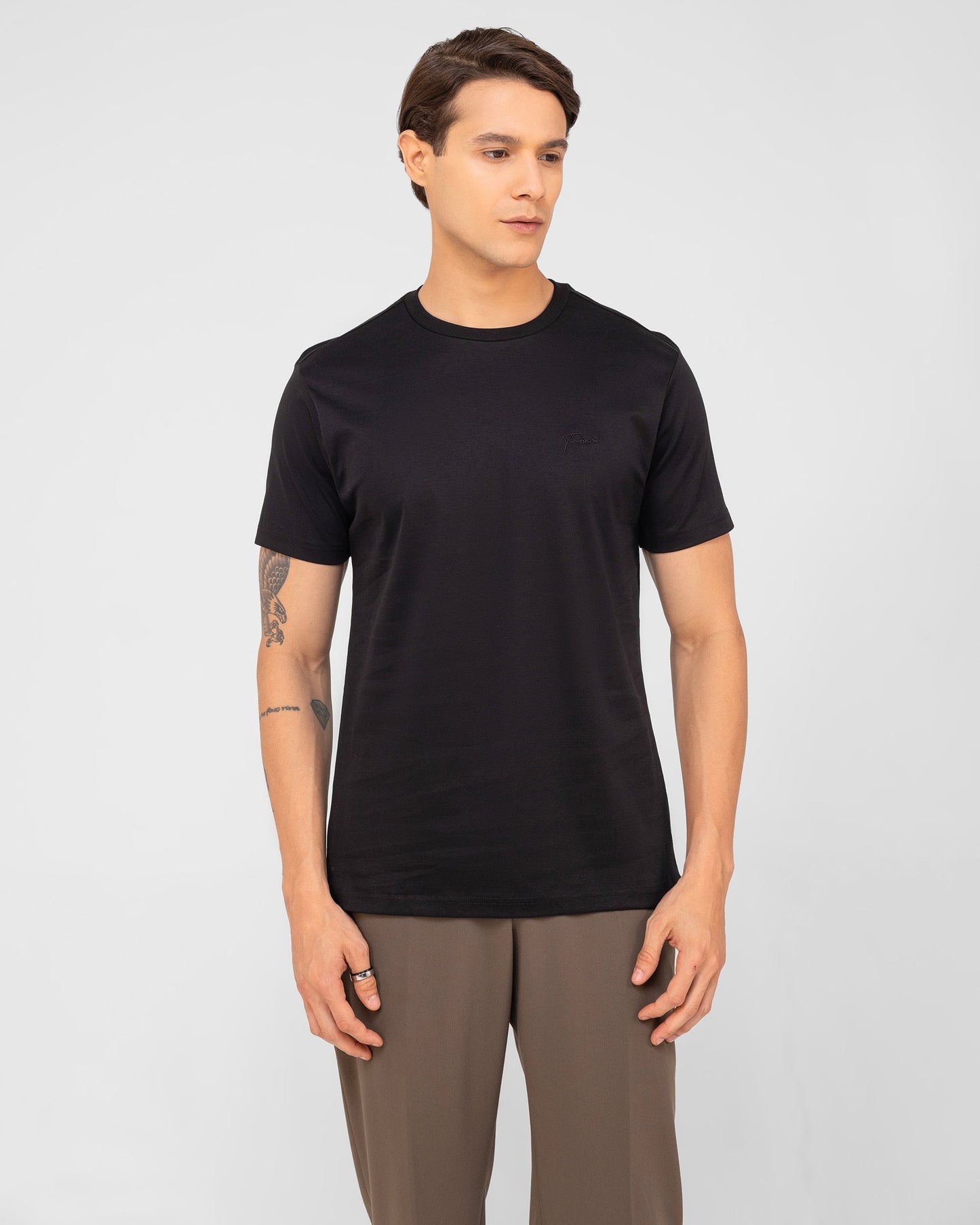 Mercerised Cotton T Shirt Interlock Regular Fit Black