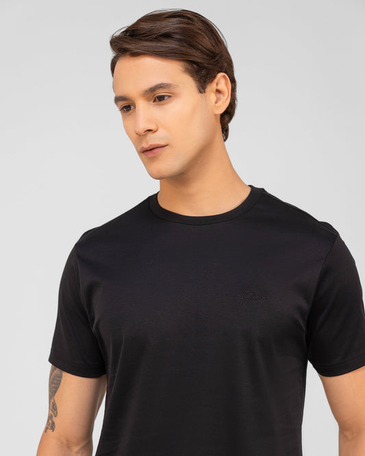 Mercerised Cotton T Shirt Interlock Regular Fit Black