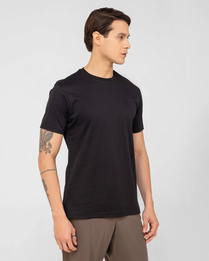 Mercerised Cotton T Shirt Interlock Regular Fit Black