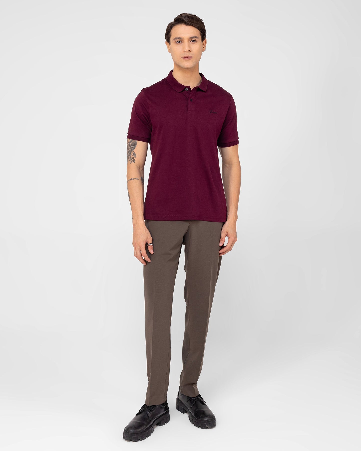 Mercerised Cotton Polo Shirt Interlock Regular Fit Wine