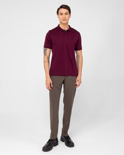 Mercerised Cotton Polo Shirt Interlock Regular Fit Wine