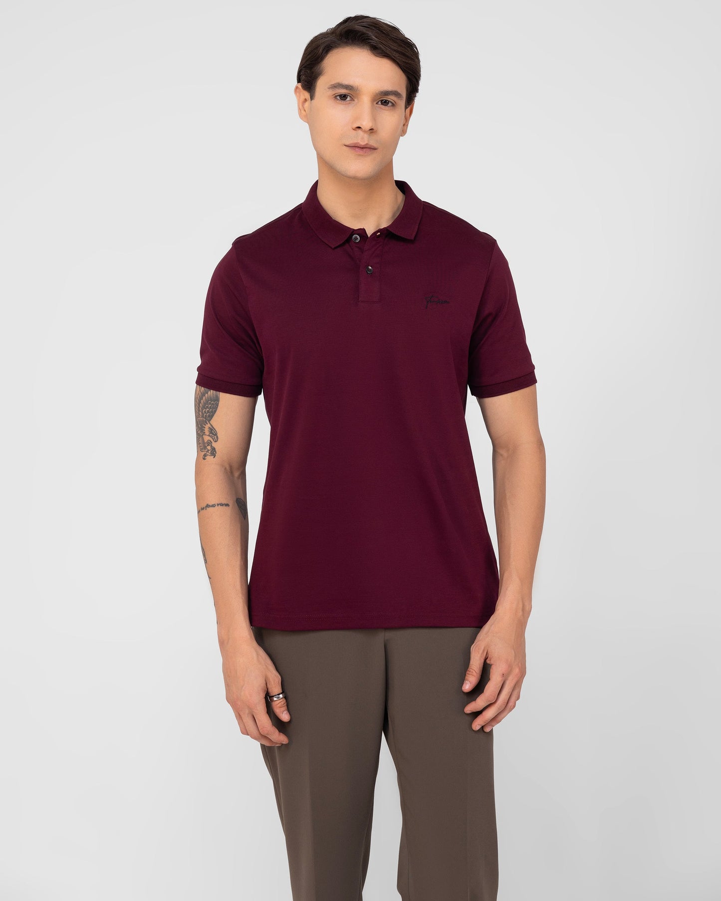 Mercerised Cotton Polo Shirt Interlock Regular Fit Wine