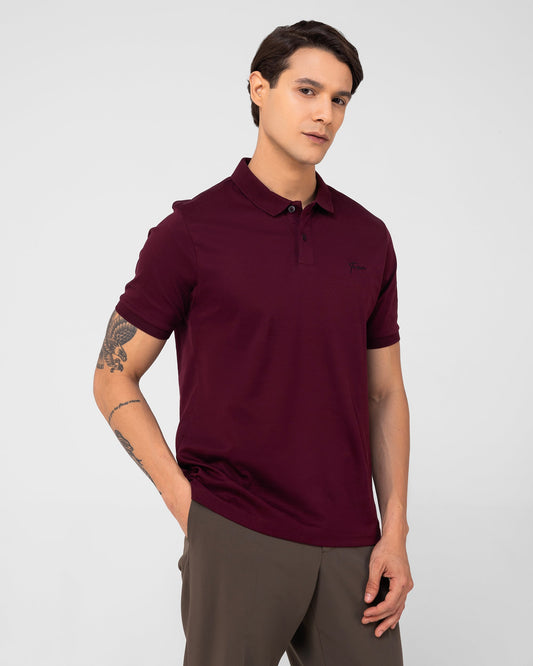 Mercerised Cotton Polo Shirt Interlock Regular Fit Wine
