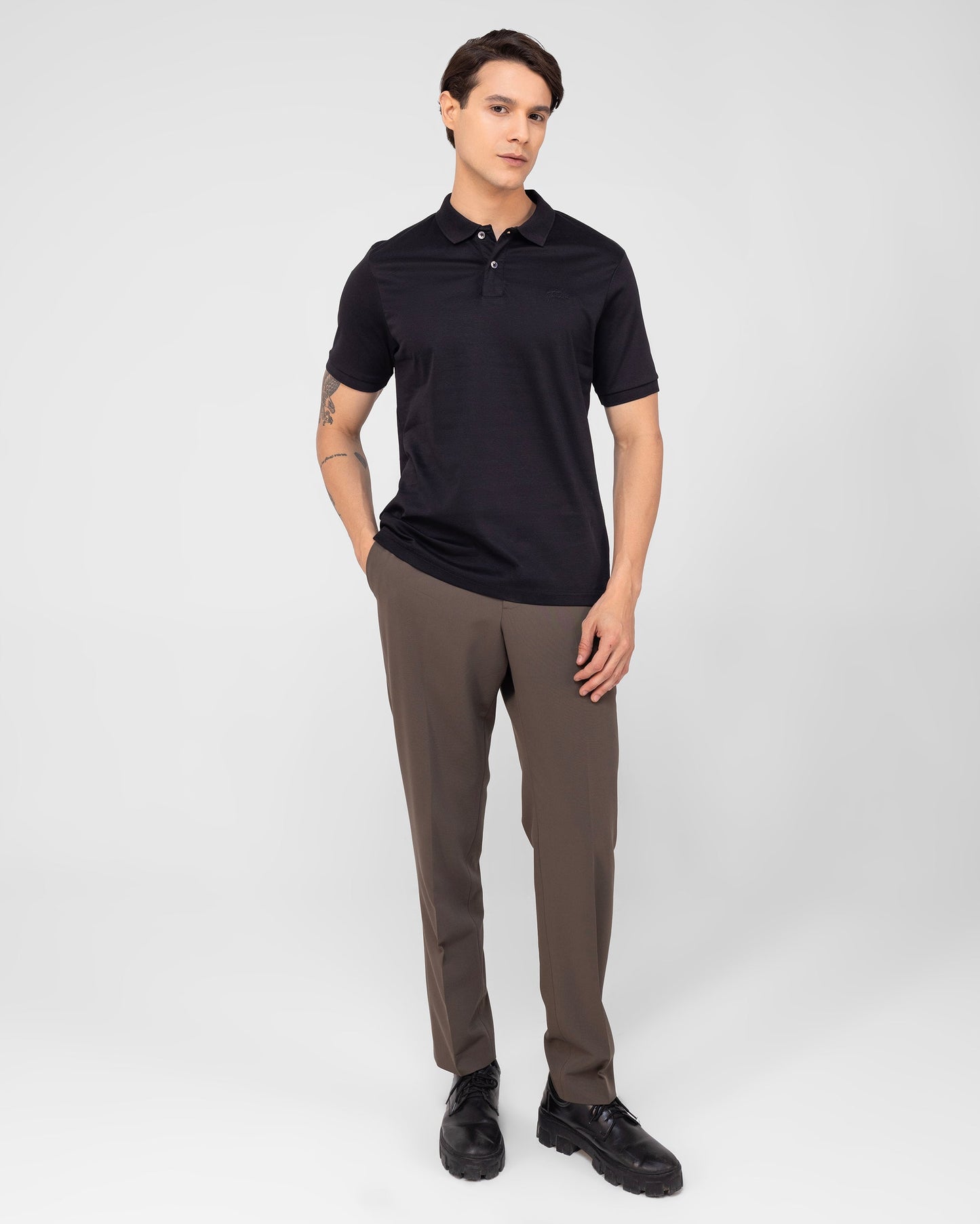 Mercerised Cotton Polo Shirt Interlock Regular Fit Black