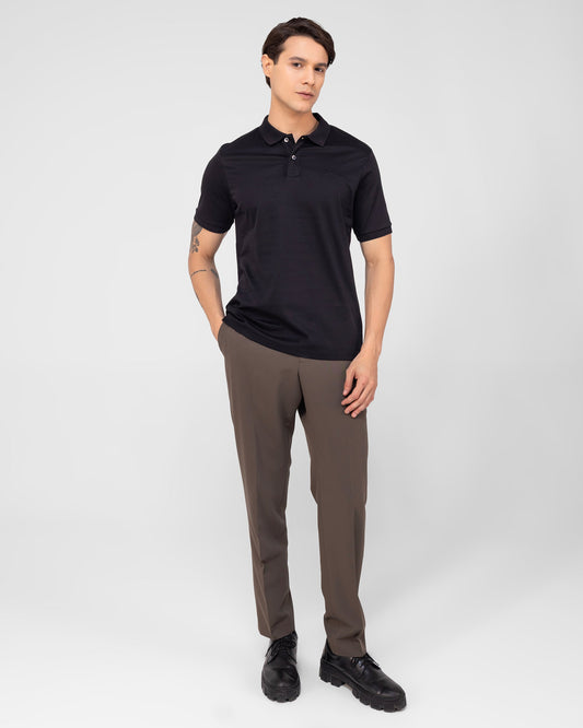 Mercerised Cotton Polo Shirt Interlock Regular Fit Black