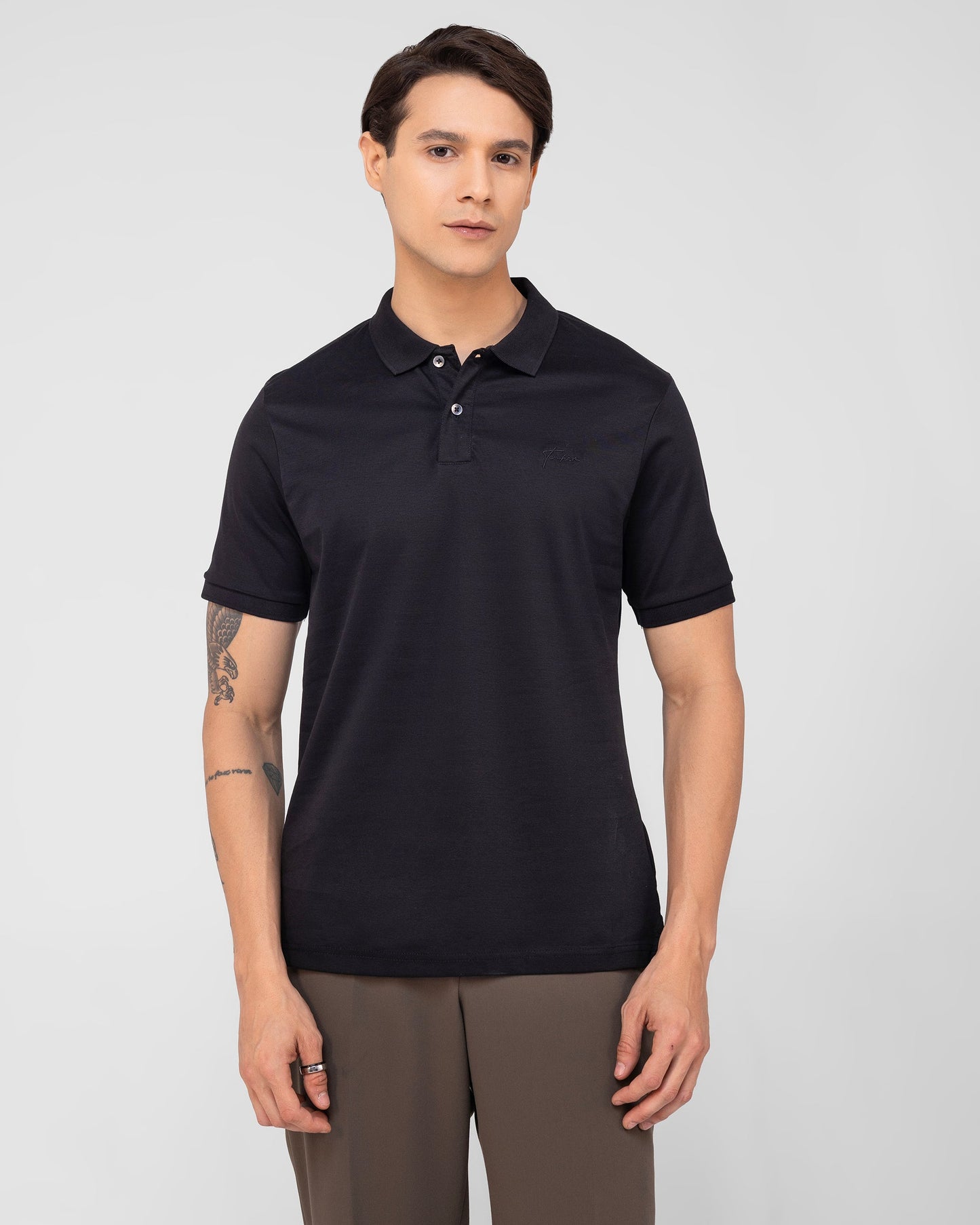 Mercerised Cotton Polo Shirt Interlock Regular Fit Black