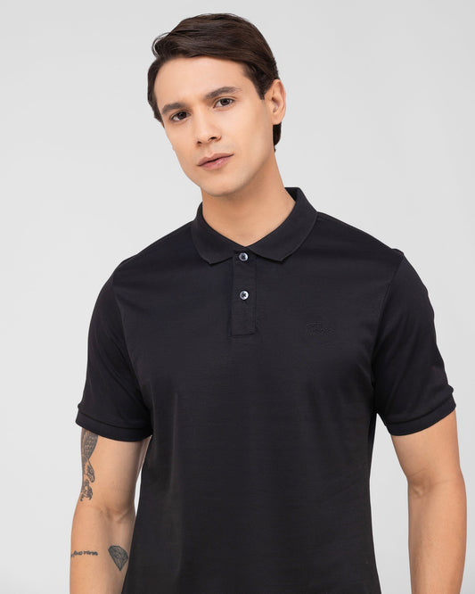 Mercerised Cotton Polo Shirt Interlock Regular Fit Black