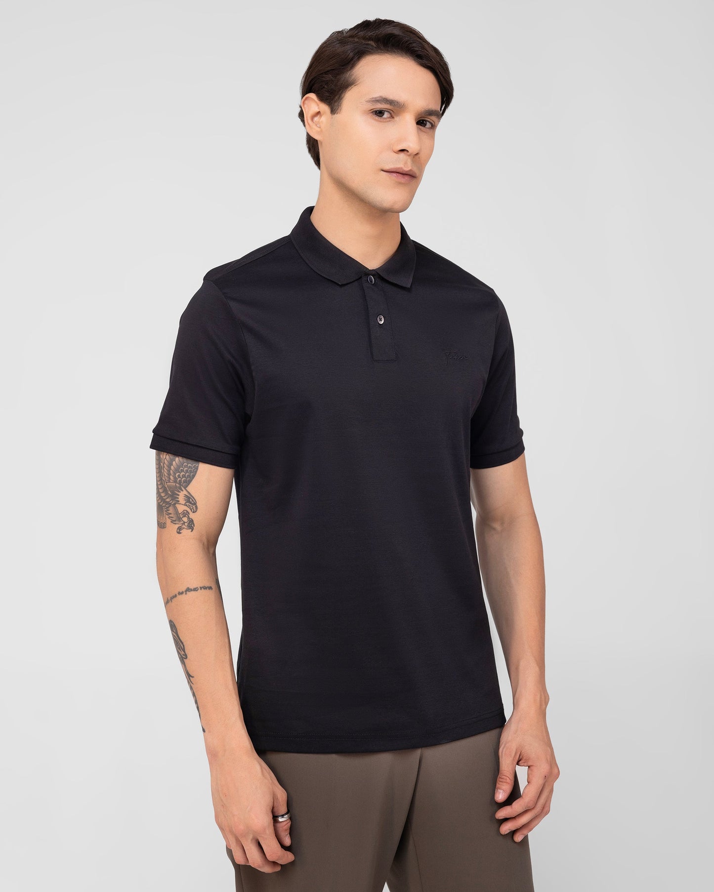 Mercerised Cotton Polo Shirt Interlock Regular Fit Black