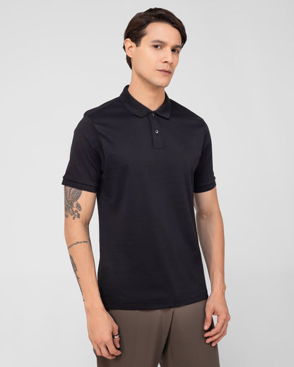 Mercerised Cotton Polo Shirt Interlock Regular Fit Black