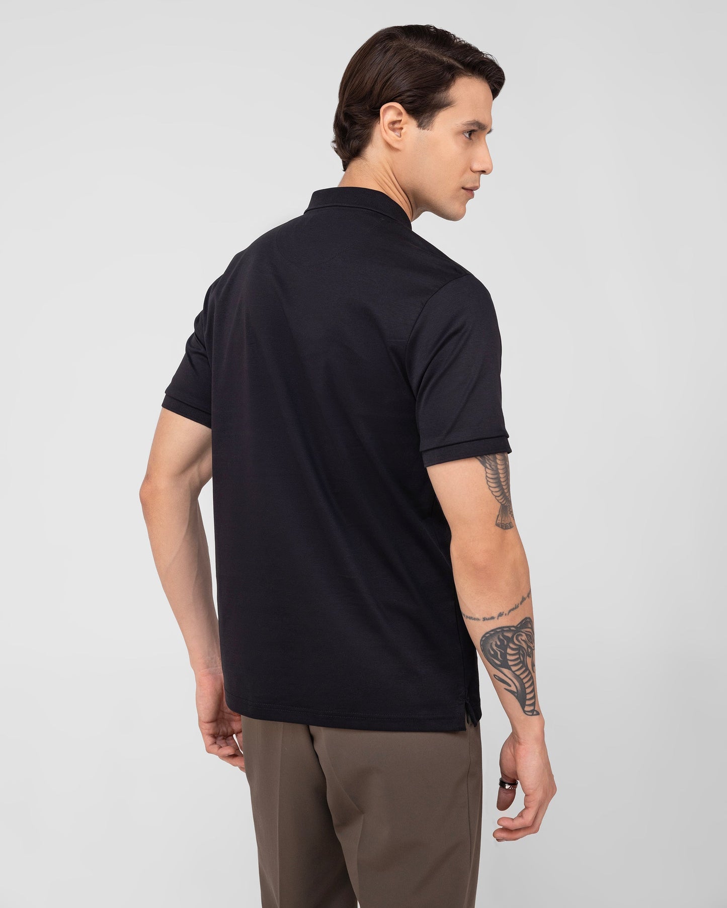 Mercerised Cotton Polo Shirt Interlock Regular Fit Black
