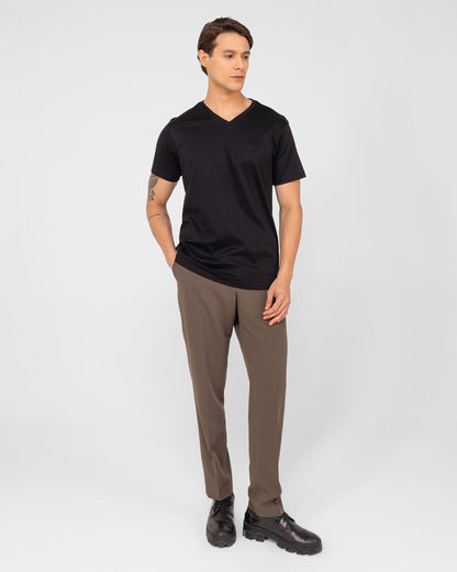 Mercerised Cotton V Neck T Shirt Interlock Regular Fit Black