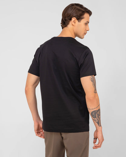 Mercerised Cotton V Neck T Shirt Interlock Regular Fit Black