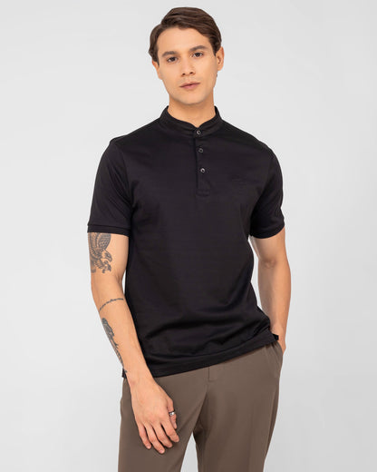 Mercerised Cotton Polo Shirt Interlock Regular Fit Black