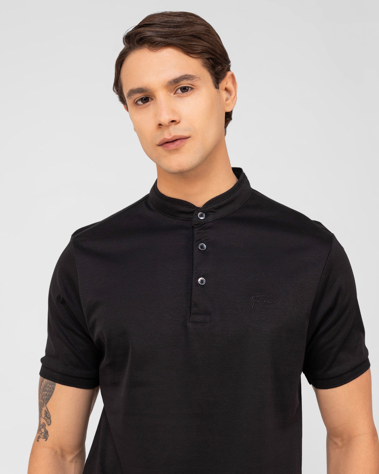 Mercerised Cotton Polo Shirt Interlock Regular Fit Black