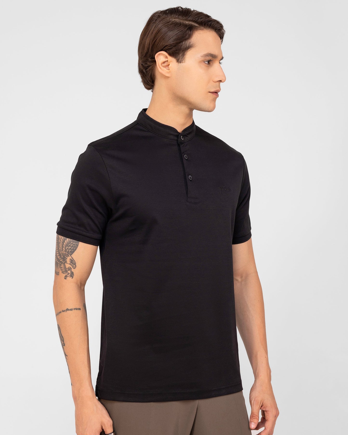 Mercerised Cotton Polo Shirt Interlock Regular Fit Black