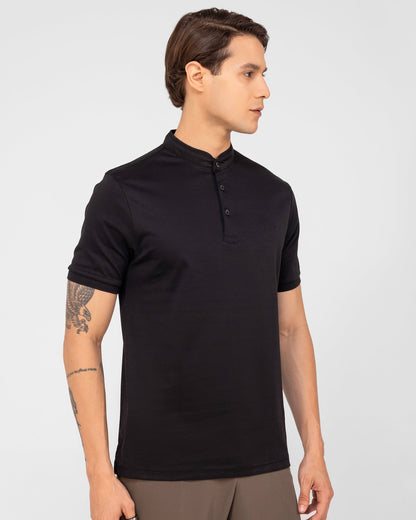 Mercerised Cotton Polo Shirt Interlock Regular Fit Black