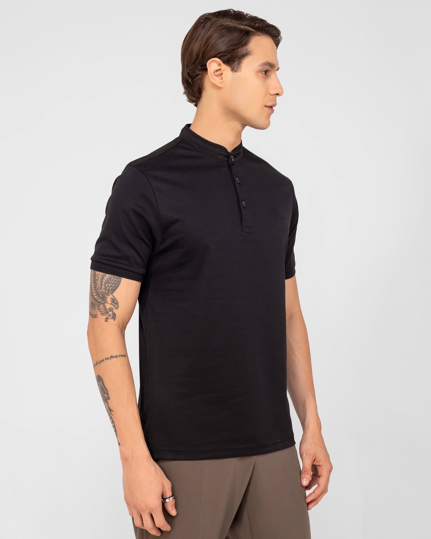 Mercerised Cotton Polo Shirt Interlock Regular Fit Black