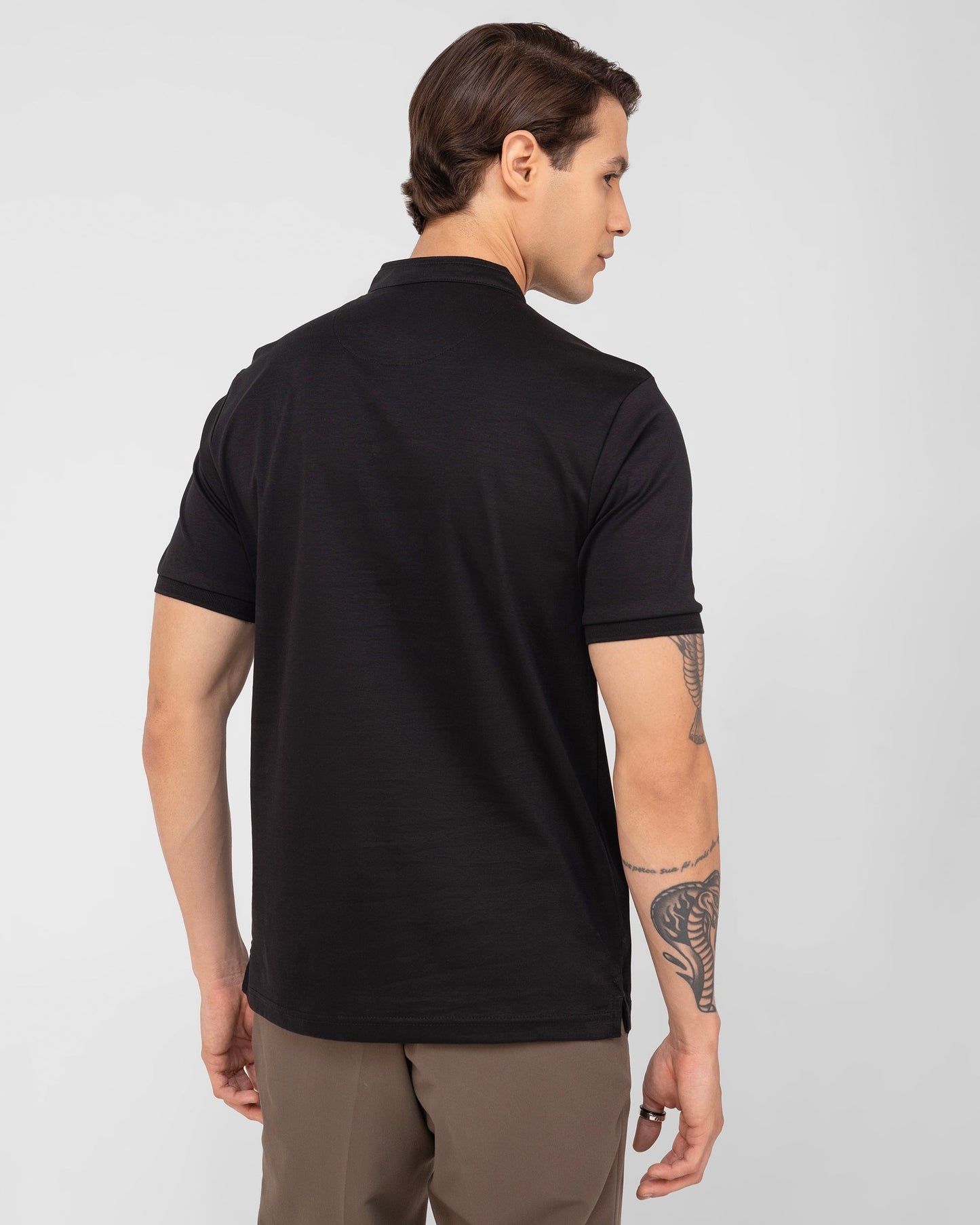 Mercerised Cotton Polo Shirt Interlock Regular Fit Black