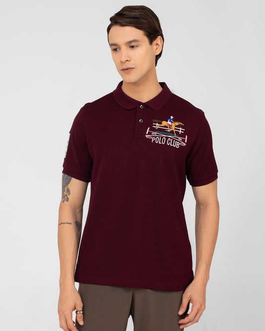 Mercerised Cotton Polo Shirt Pique Regular Fit Wine Cantermark Emblem