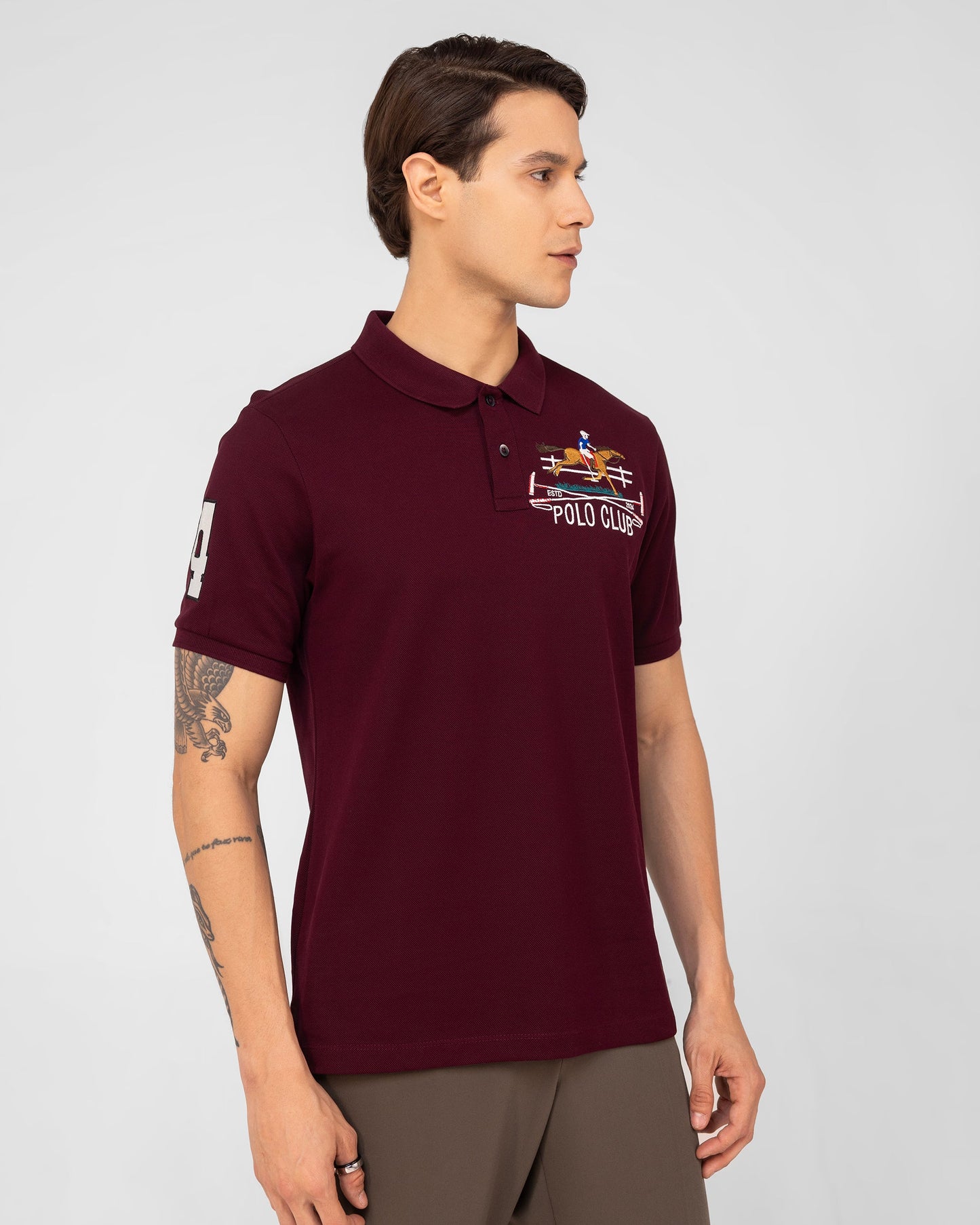 Mercerised Cotton Polo Shirt Pique Regular Fit Wine Cantermark Emblem