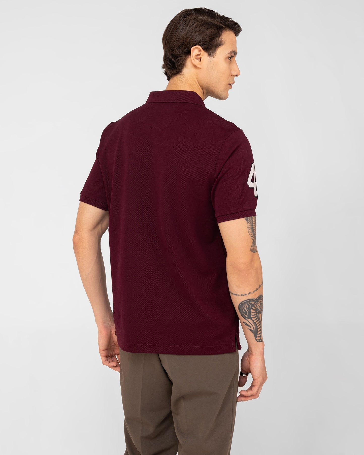 Mercerised Cotton Polo Shirt Pique Regular Fit Wine Cantermark Emblem