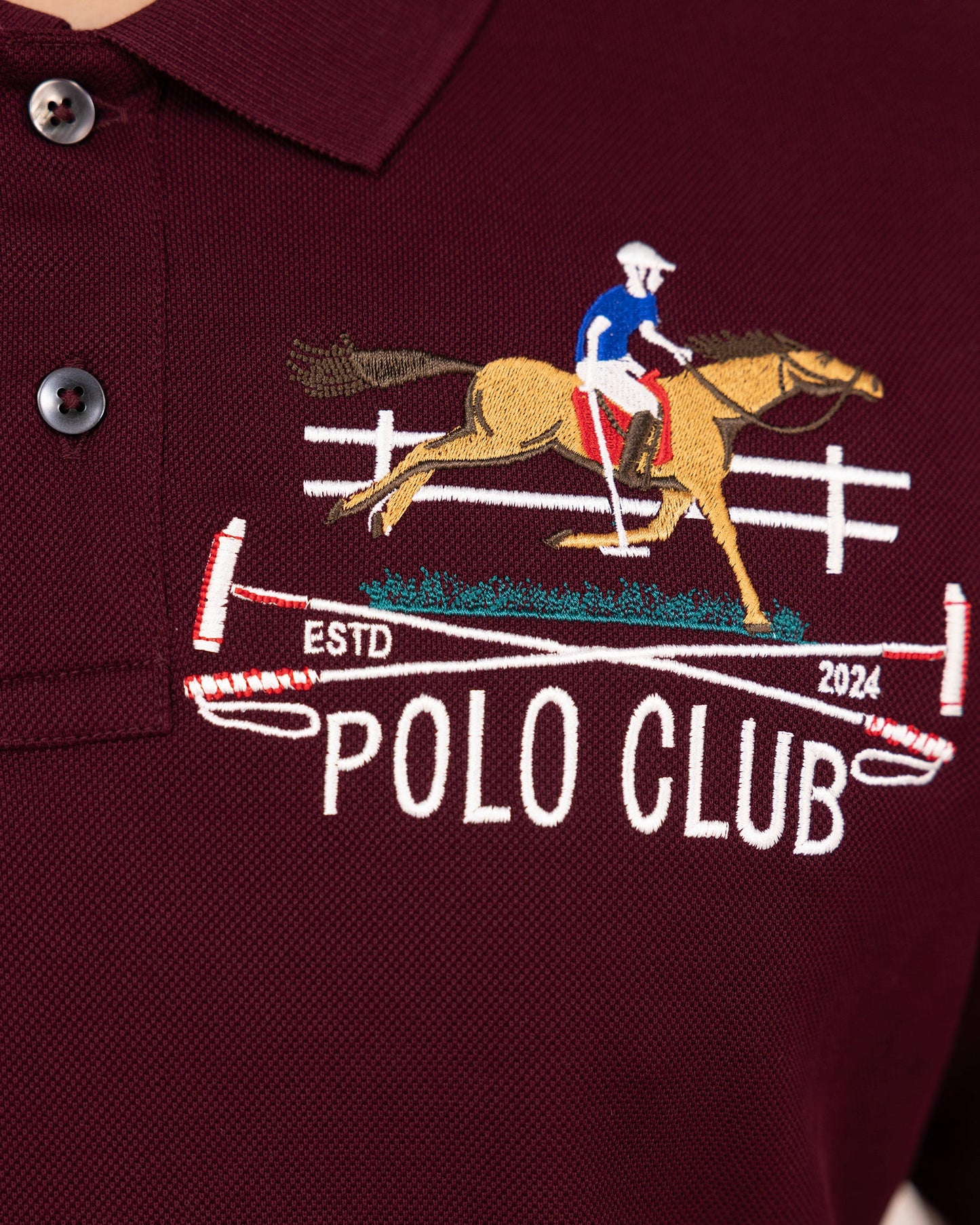 Mercerised Cotton Polo Shirt Pique Regular Fit Wine Cantermark Emblem