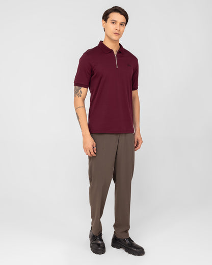 Mercerised Cotton Zipper Polo Regular Fit Wine