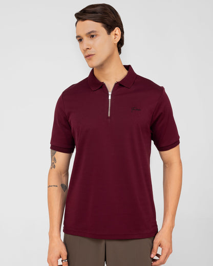 Mercerised Cotton Zipper Polo Regular Fit Wine