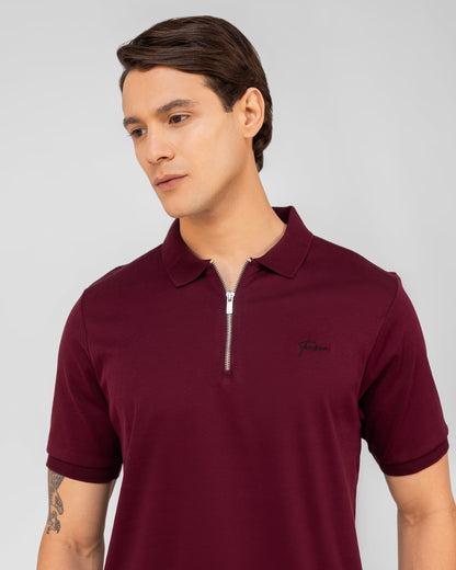 Mercerised Cotton Zipper Polo Regular Fit Wine