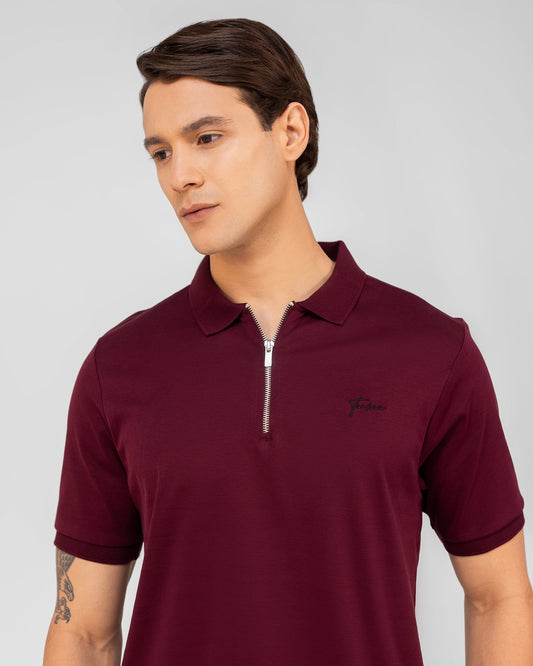 Mercerised Cotton Zipper Polo Regular Fit Wine