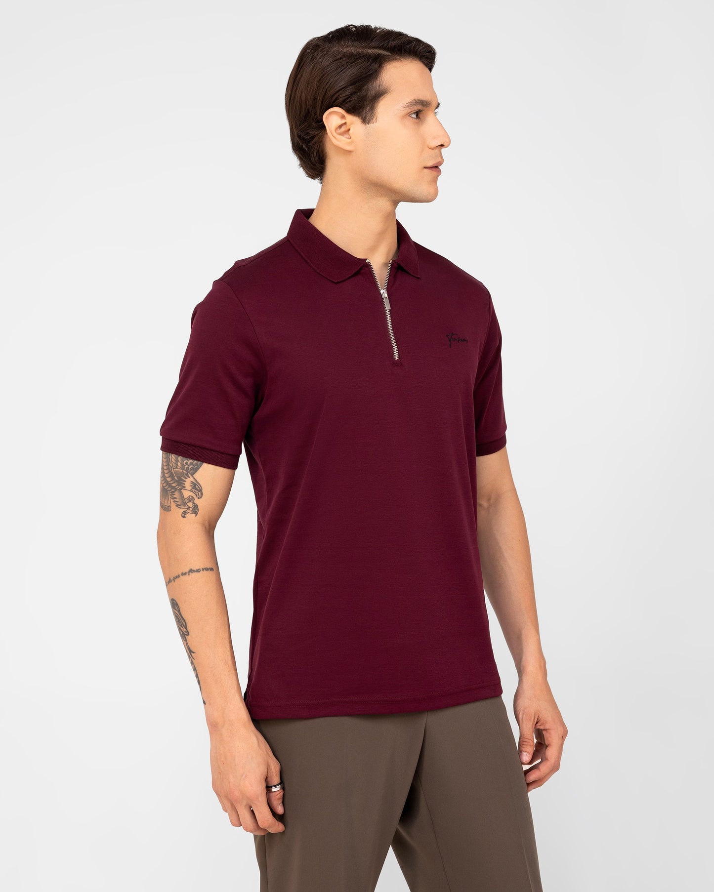 Mercerised Cotton Zipper Polo Regular Fit Wine