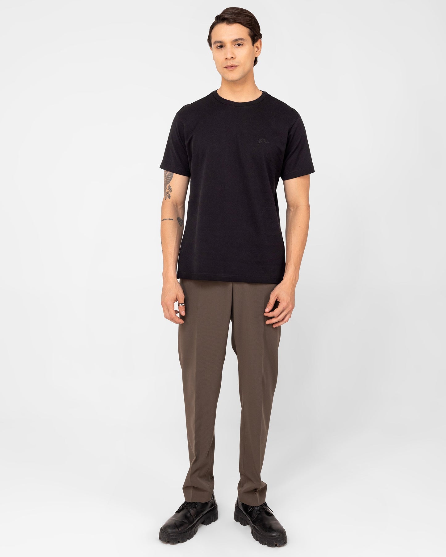 Mercerised Cotton T Shirt Pique Regular Fit Black