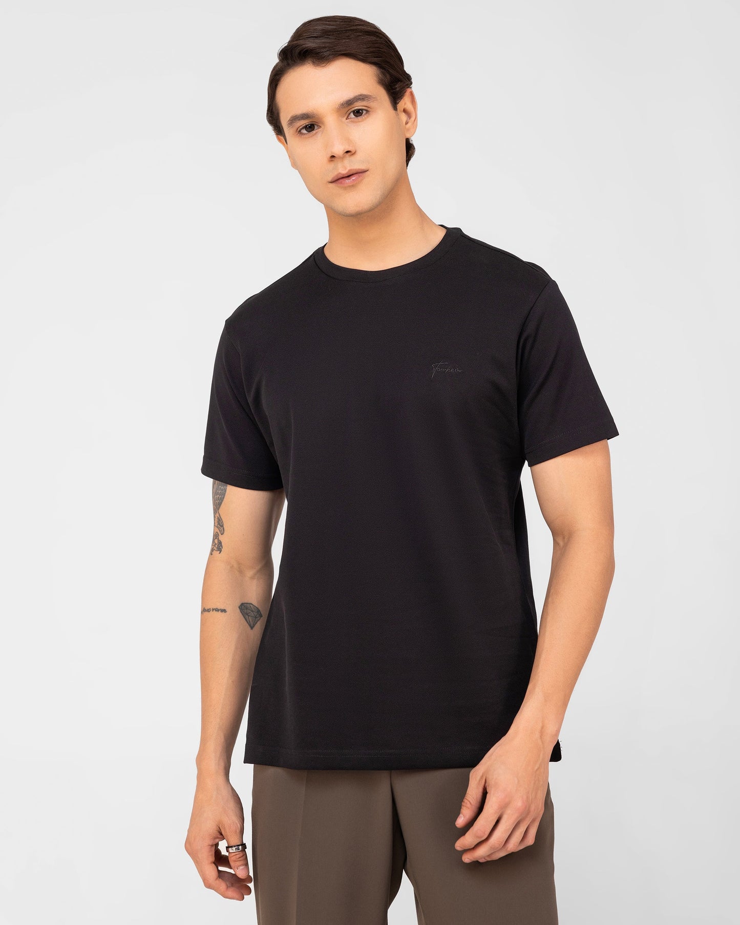 Mercerised Cotton T Shirt Pique Regular Fit Black